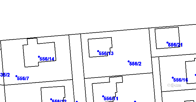 Parcela st. 556/13 v KÚ Chuchelná, Katastrální mapa