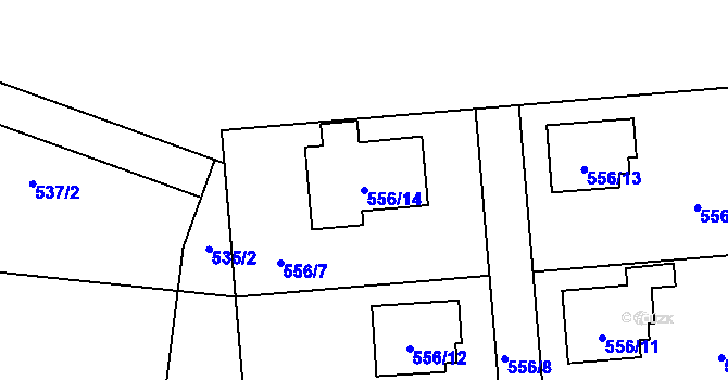 Parcela st. 556/14 v KÚ Chuchelná, Katastrální mapa