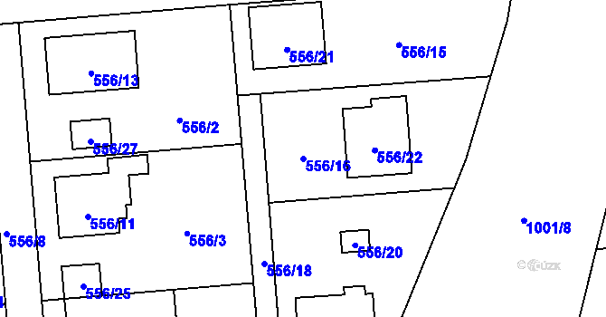 Parcela st. 556/16 v KÚ Chuchelná, Katastrální mapa