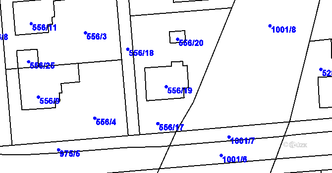 Parcela st. 556/19 v KÚ Chuchelná, Katastrální mapa