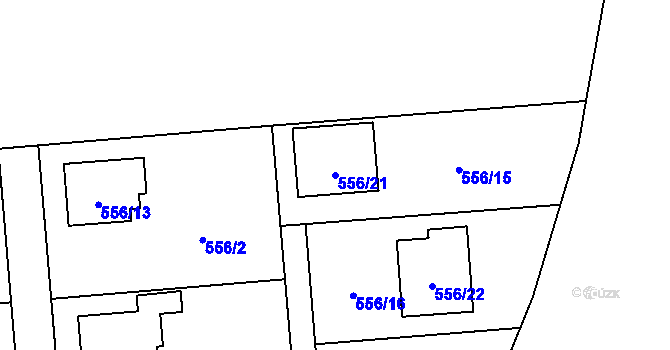 Parcela st. 556/21 v KÚ Chuchelná, Katastrální mapa