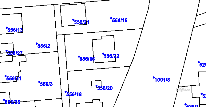 Parcela st. 556/22 v KÚ Chuchelná, Katastrální mapa