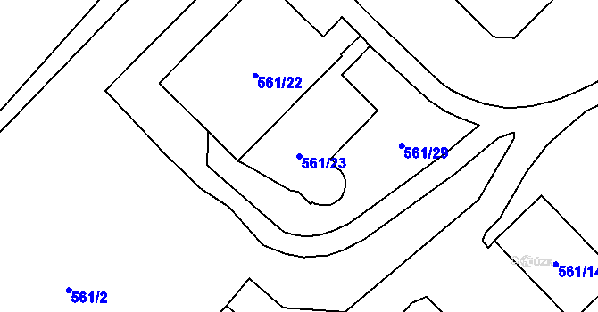 Parcela st. 561/23 v KÚ Chuchelná, Katastrální mapa