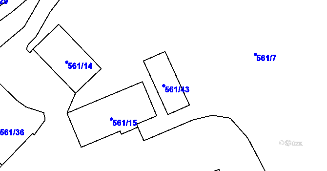 Parcela st. 561/43 v KÚ Chuchelná, Katastrální mapa