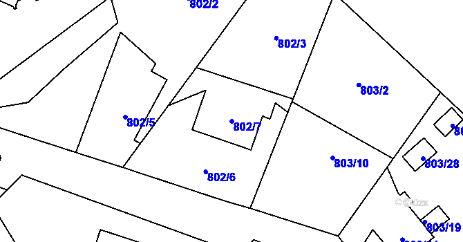 Parcela st. 802/7 v KÚ Chuchelná, Katastrální mapa