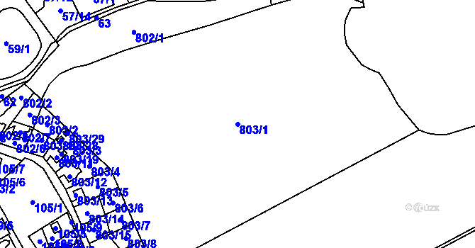 Parcela st. 803/1 v KÚ Chuchelná, Katastrální mapa