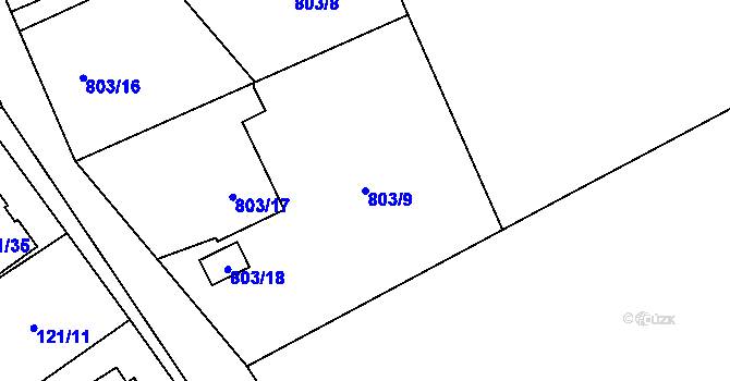 Parcela st. 803/9 v KÚ Chuchelná, Katastrální mapa