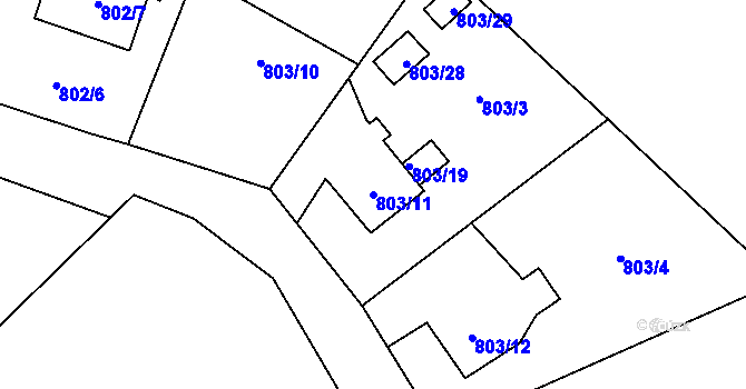 Parcela st. 803/11 v KÚ Chuchelná, Katastrální mapa