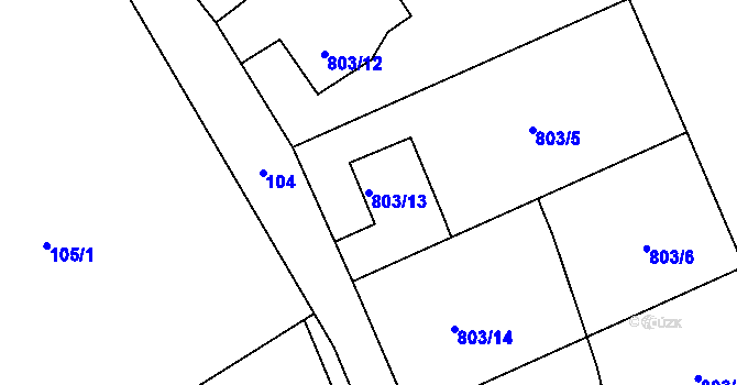 Parcela st. 803/13 v KÚ Chuchelná, Katastrální mapa