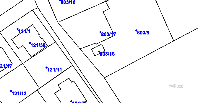 Parcela st. 803/18 v KÚ Chuchelná, Katastrální mapa