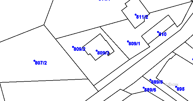 Parcela st. 809/3 v KÚ Chuchelná, Katastrální mapa