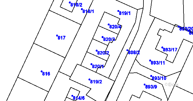 Parcela st. 820/2 v KÚ Chuchelná, Katastrální mapa