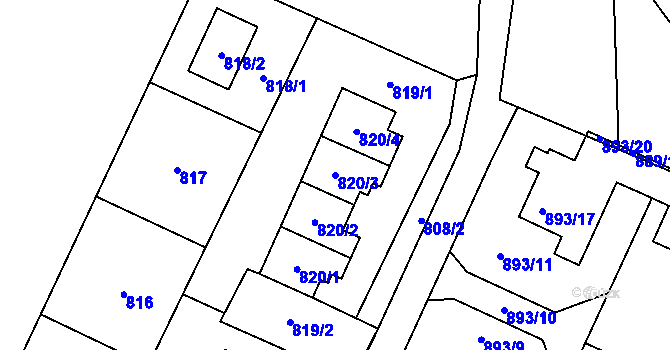 Parcela st. 820/3 v KÚ Chuchelná, Katastrální mapa