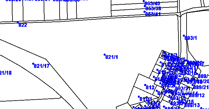 Parcela st. 821/1 v KÚ Chuchelná, Katastrální mapa