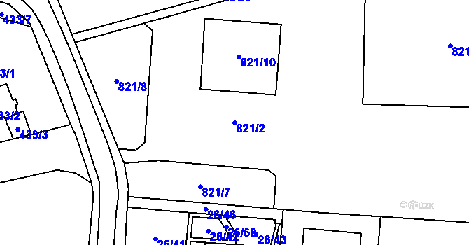 Parcela st. 821/2 v KÚ Chuchelná, Katastrální mapa