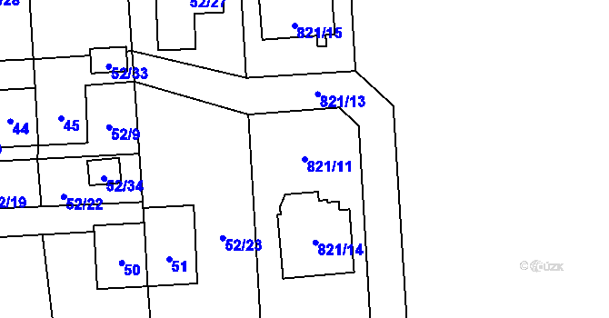 Parcela st. 821/11 v KÚ Chuchelná, Katastrální mapa
