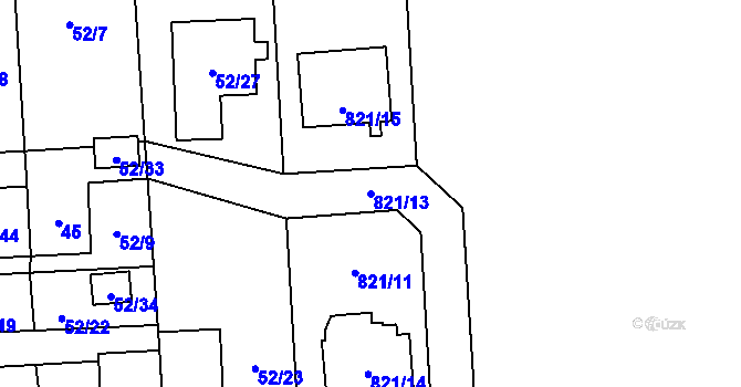 Parcela st. 821/13 v KÚ Chuchelná, Katastrální mapa