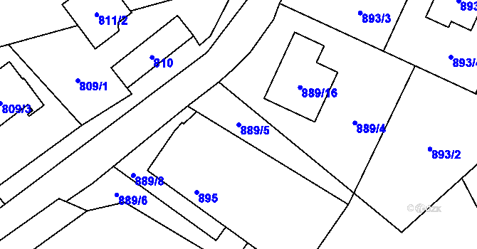 Parcela st. 889/5 v KÚ Chuchelná, Katastrální mapa