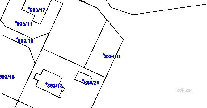 Parcela st. 889/10 v KÚ Chuchelná, Katastrální mapa