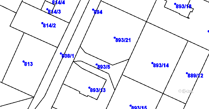 Parcela st. 893/6 v KÚ Chuchelná, Katastrální mapa