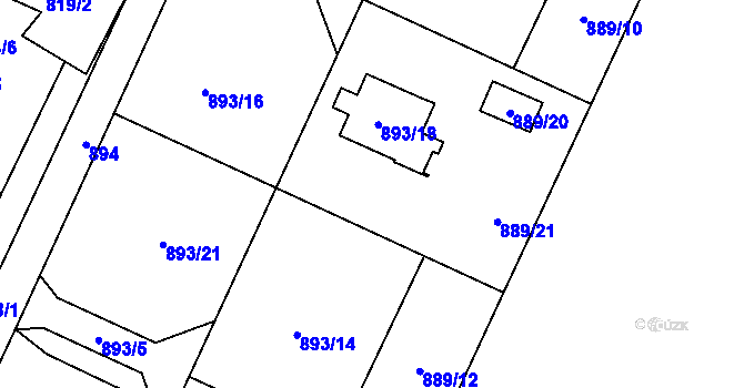 Parcela st. 893/8 v KÚ Chuchelná, Katastrální mapa