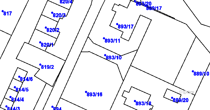 Parcela st. 893/10 v KÚ Chuchelná, Katastrální mapa