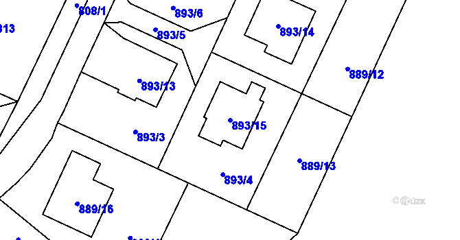 Parcela st. 893/15 v KÚ Chuchelná, Katastrální mapa