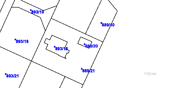 Parcela st. 889/20 v KÚ Chuchelná, Katastrální mapa
