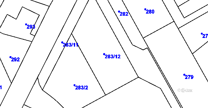 Parcela st. 283/12 v KÚ Chuchelná, Katastrální mapa