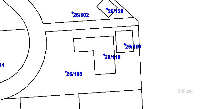 Parcela st. 26/118 v KÚ Chuchelná, Katastrální mapa