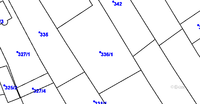 Parcela st. 336/1 v KÚ Chuchelná, Katastrální mapa