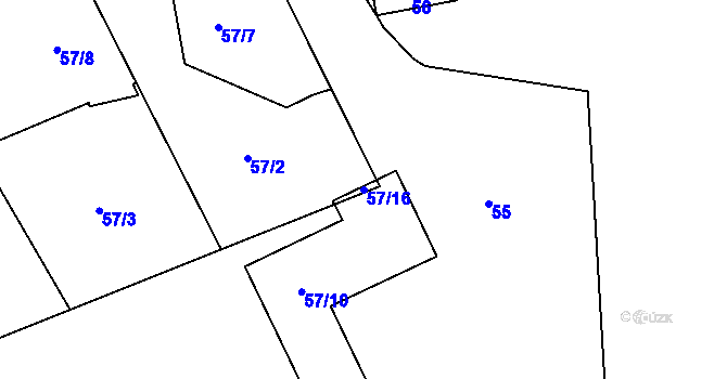 Parcela st. 57/16 v KÚ Chuchelná, Katastrální mapa