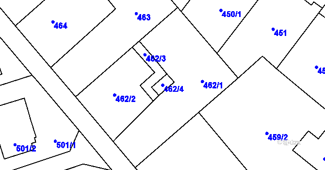 Parcela st. 462/4 v KÚ Chuchelná, Katastrální mapa
