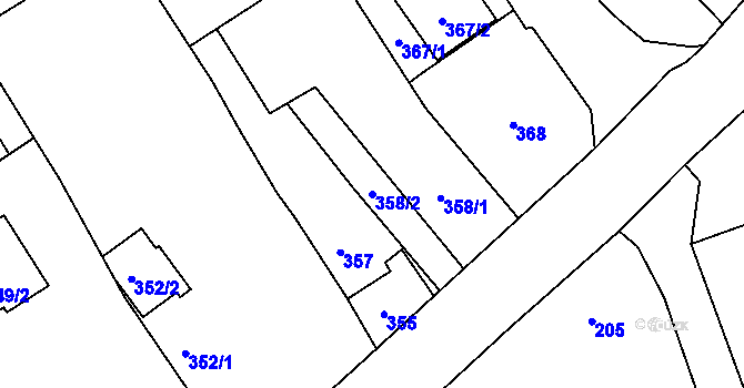 Parcela st. 358/2 v KÚ Chuchelná, Katastrální mapa