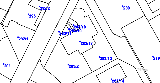 Parcela st. 283/17 v KÚ Chuchelná, Katastrální mapa