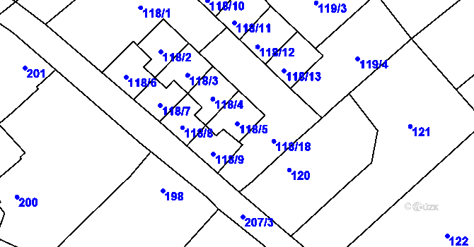 Parcela st. 118/5 v KÚ Chvalatice, Katastrální mapa