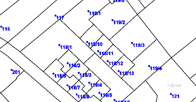 Parcela st. 118/11 v KÚ Chvalatice, Katastrální mapa