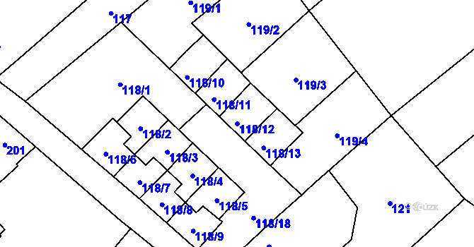 Parcela st. 118/12 v KÚ Chvalatice, Katastrální mapa