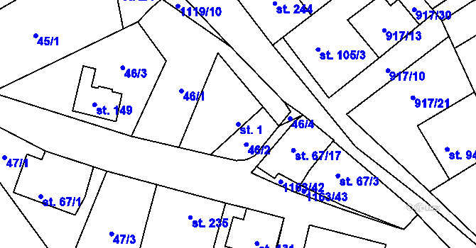 Parcela st. 1 v KÚ Chvalčov, Katastrální mapa