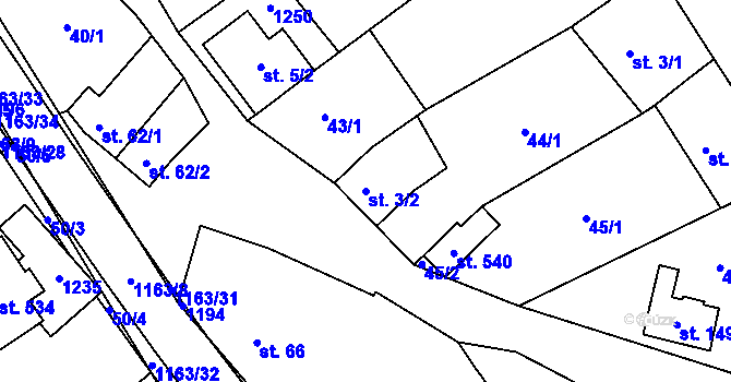 Parcela st. 3/2 v KÚ Chvalčov, Katastrální mapa