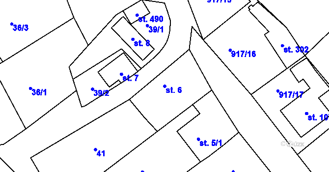 Parcela st. 6 v KÚ Chvalčov, Katastrální mapa