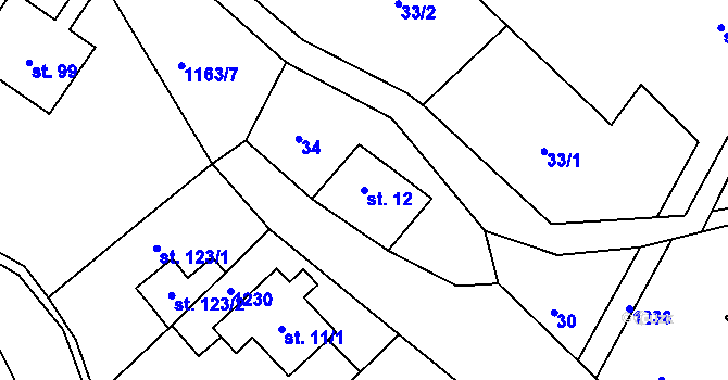 Parcela st. 12 v KÚ Chvalčov, Katastrální mapa