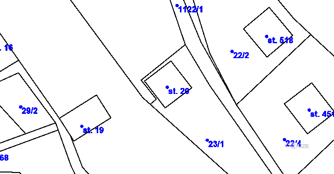 Parcela st. 20 v KÚ Chvalčov, Katastrální mapa