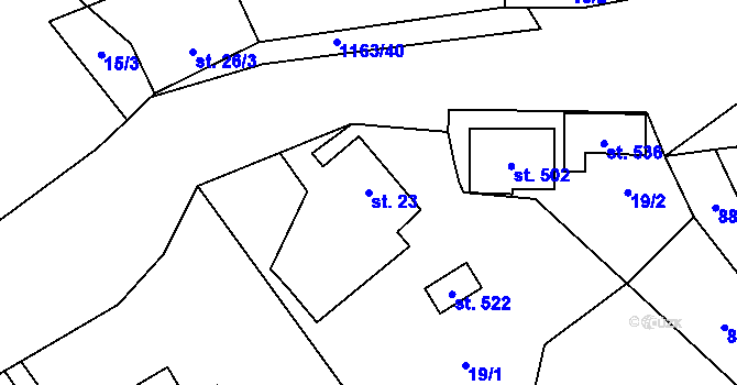 Parcela st. 23 v KÚ Chvalčov, Katastrální mapa