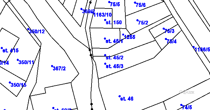 Parcela st. 45/2 v KÚ Chvalčov, Katastrální mapa