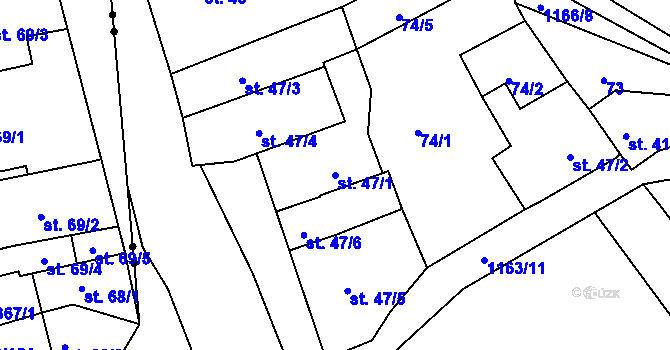 Parcela st. 47/1 v KÚ Chvalčov, Katastrální mapa