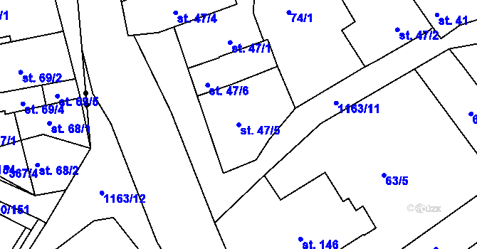 Parcela st. 47/5 v KÚ Chvalčov, Katastrální mapa