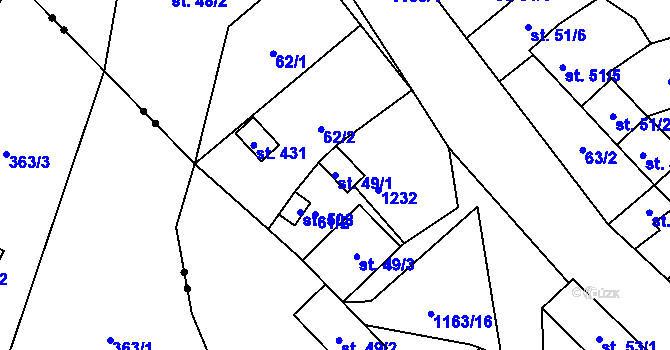 Parcela st. 49/1 v KÚ Chvalčov, Katastrální mapa