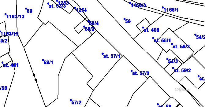 Parcela st. 57/1 v KÚ Chvalčov, Katastrální mapa