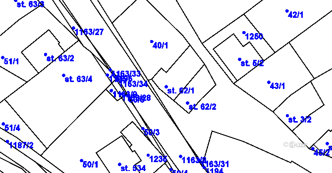Parcela st. 62/1 v KÚ Chvalčov, Katastrální mapa